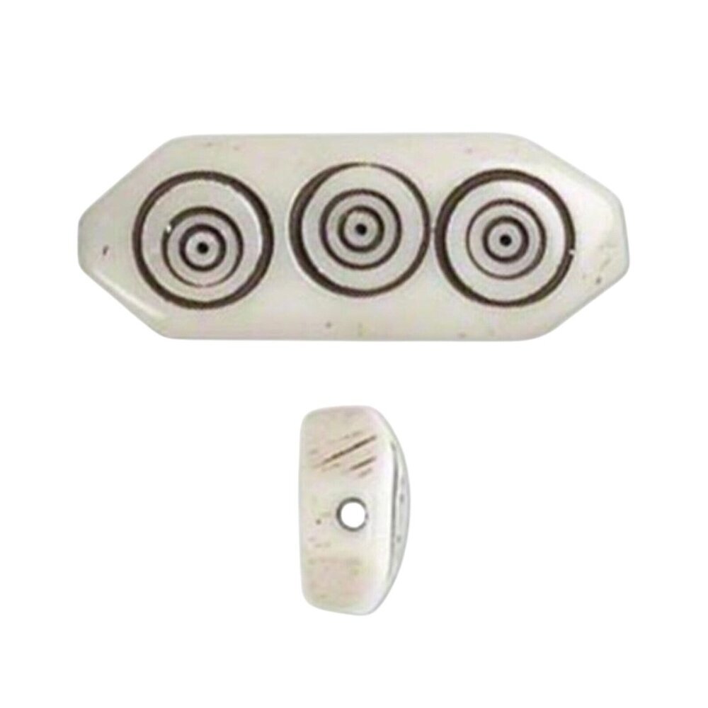India Tribal Carved Concentric Circles Cream Black Yak Bone 30mm Pendant Bead